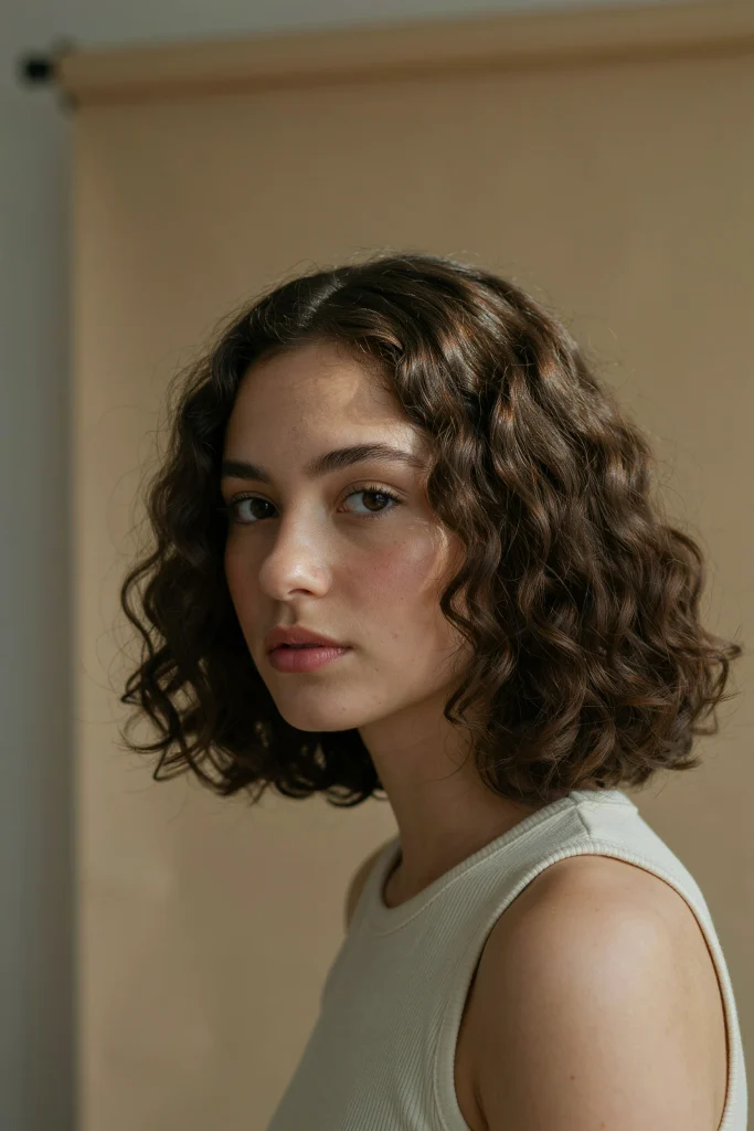 Blunt Lob with Natural Curls