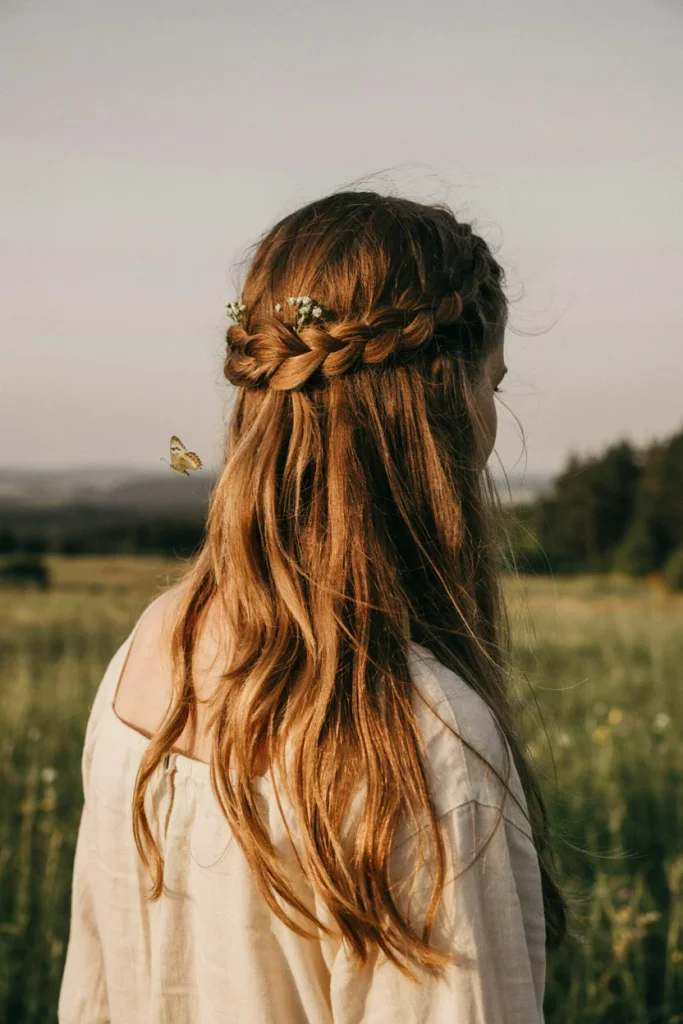 23 Open Hairstyles for a Cute Everyday Look Boho Braided Crown with Open Length