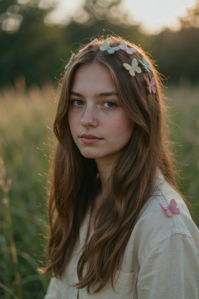 Butterfly Clip Layered Long Hair