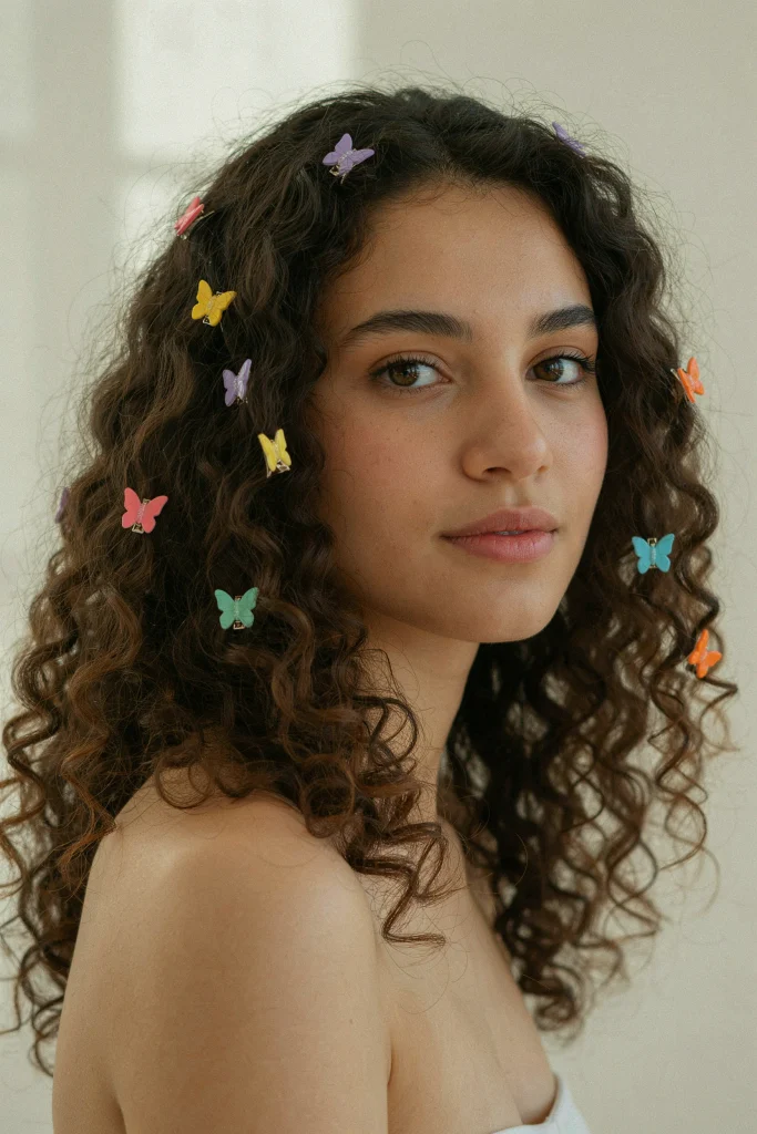 Butterfly Clips on Curly Hair