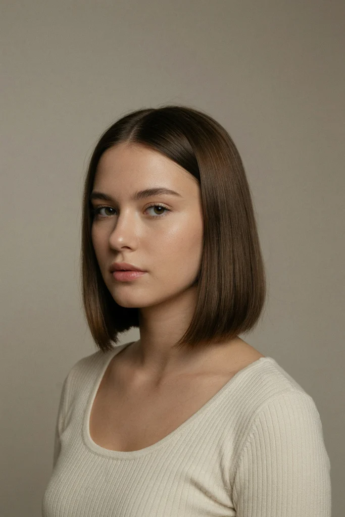 classic collarbone lob with blunt ends