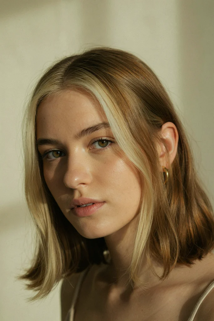 collarbone lob with money piece