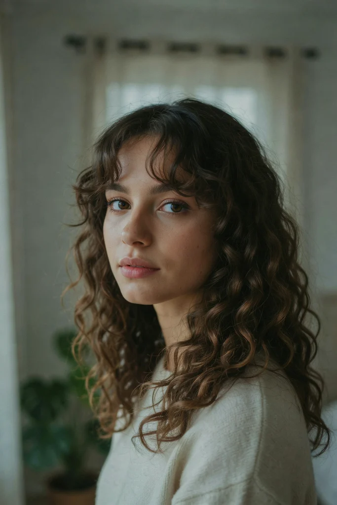 25 Long Layers with Curtain Bangs to Copy Now Curly Long Layers with Curtain Bangs