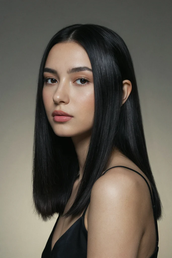 Glossy Straight Hair with Side Part