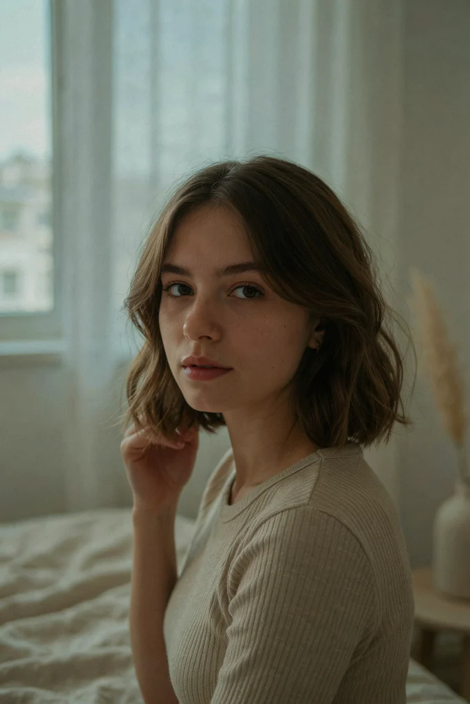 Grown-Out Crop with Soft Waves and Bangs