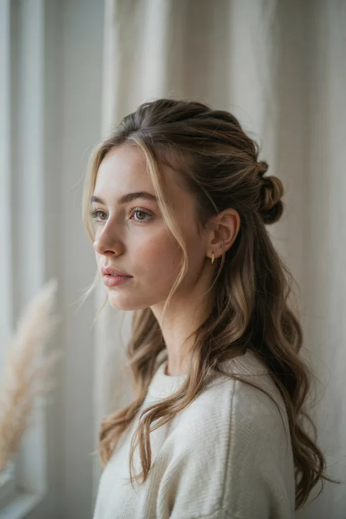 20 Pretty Open Hair Looks for a Soft Glam Vibe Half-Up Waves with Open Length