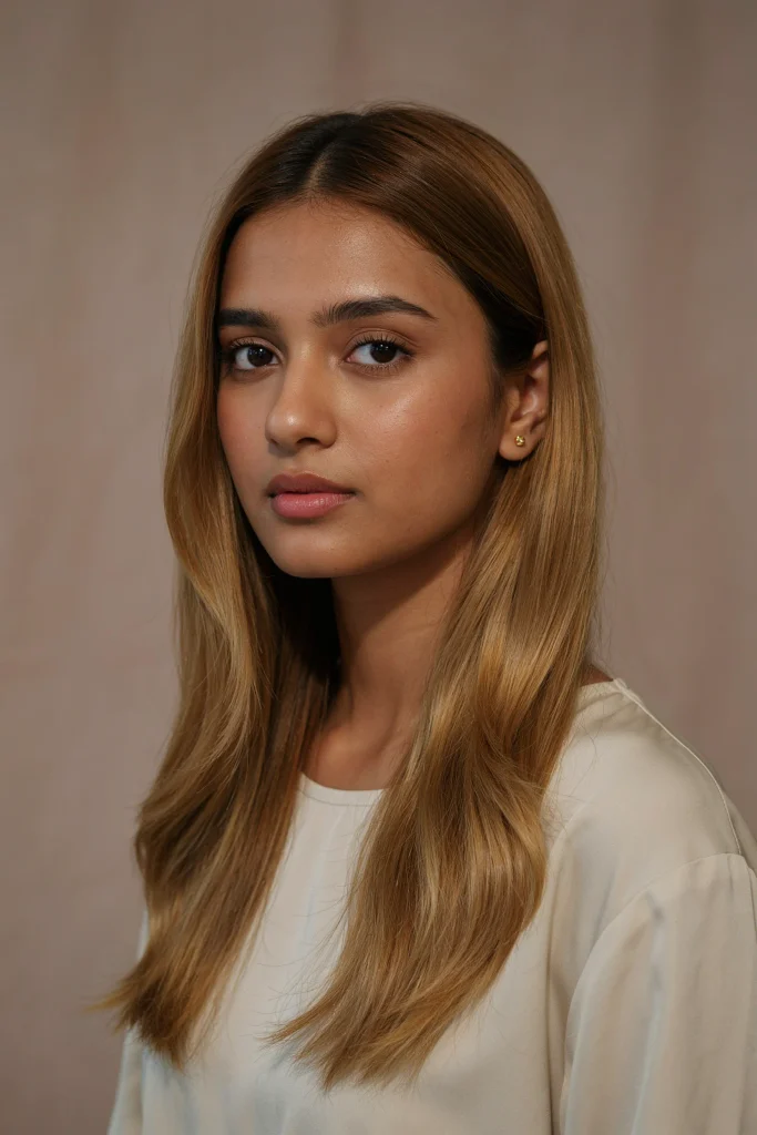 Honey Balayage Glossy Straight Hair