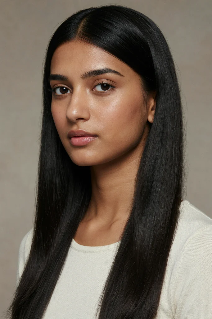  Long Glossy Straight Hair with Blunt Fringe