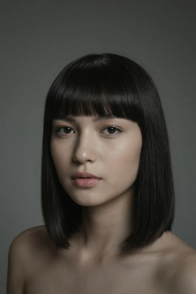 23 Glossy Straight Hair Looks That Shine Bright long glossy straight hair with blunt fringe