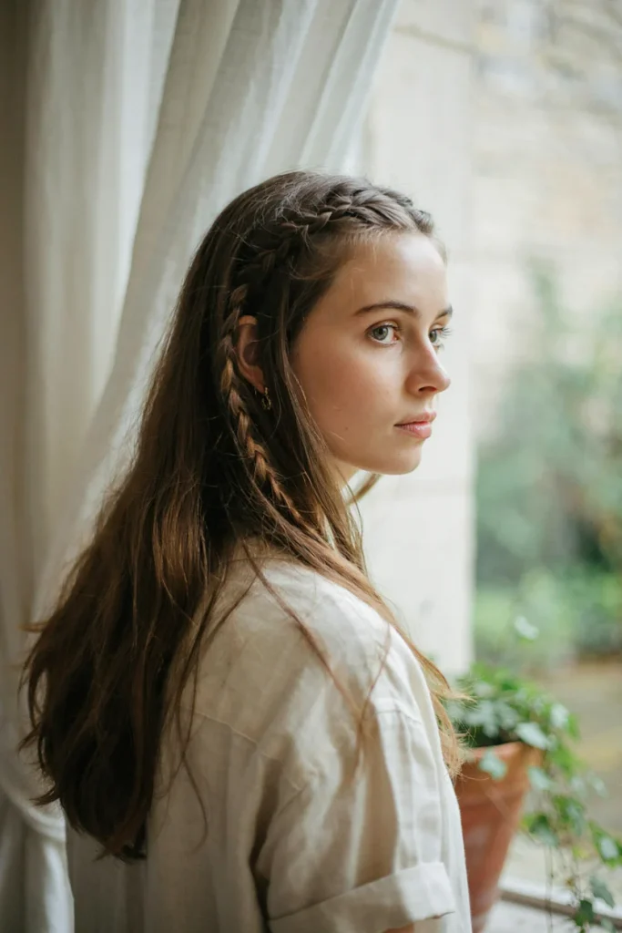 open hair with braided accent