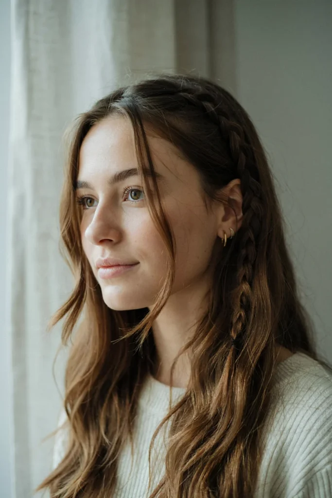  Open Hair with Delicate Side Braid Accent