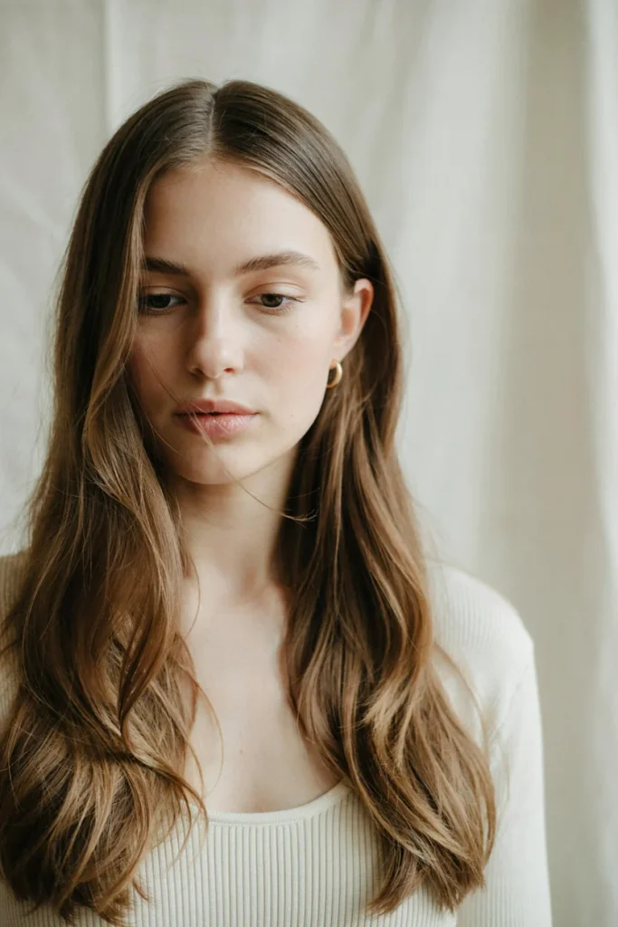 open hairstyle with center parted waves