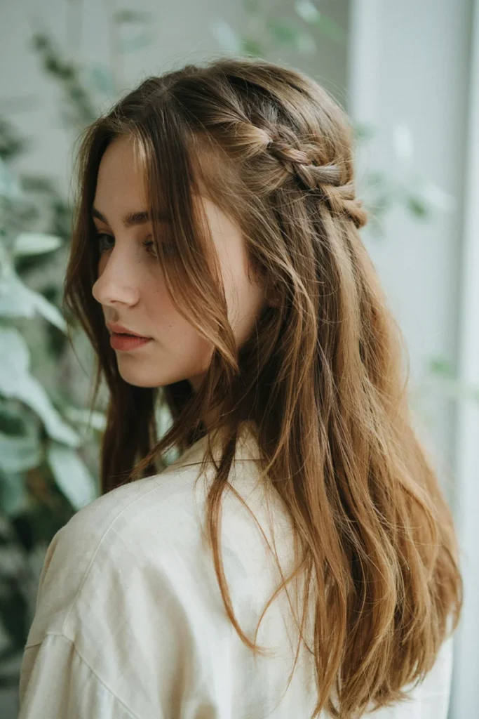 open hairstyle with loose fishtail accent