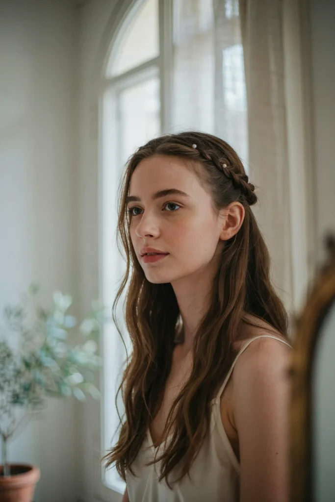 open hairstyle with loose twist back