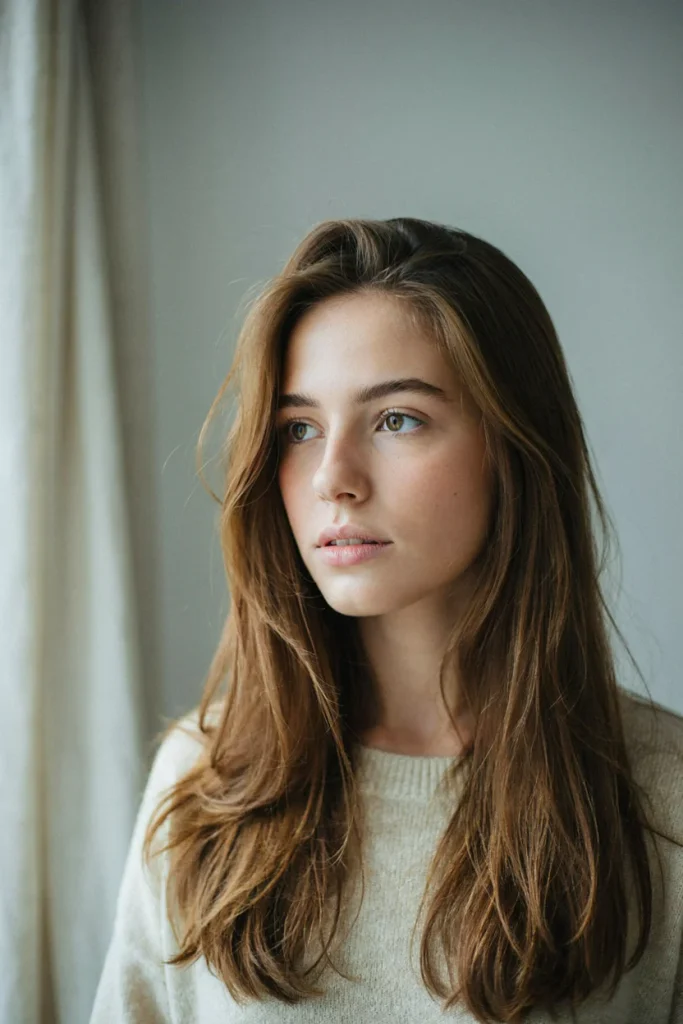 open hairstyle with subtle volume
