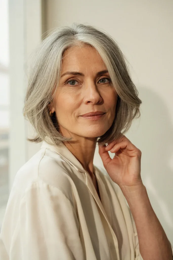 short layered cut for gray hair