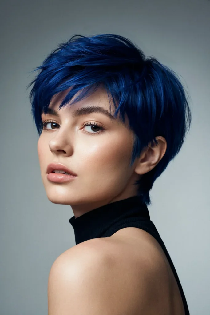 short layered cut with bold color
