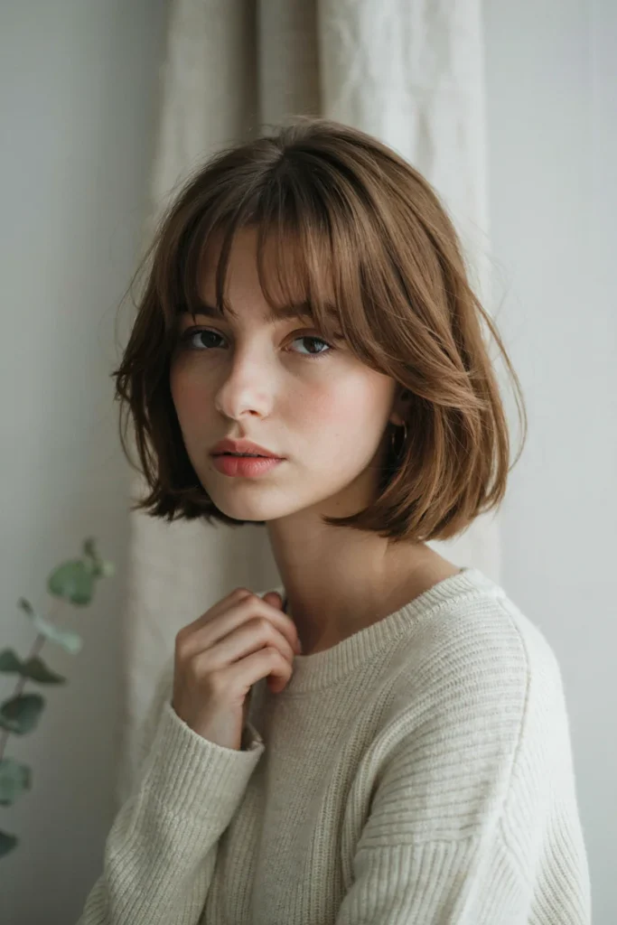 short layered cut with curtain bangs