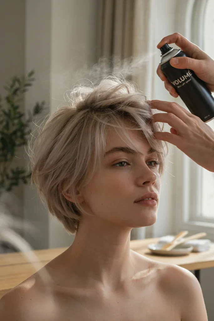 short layered cut with root volume