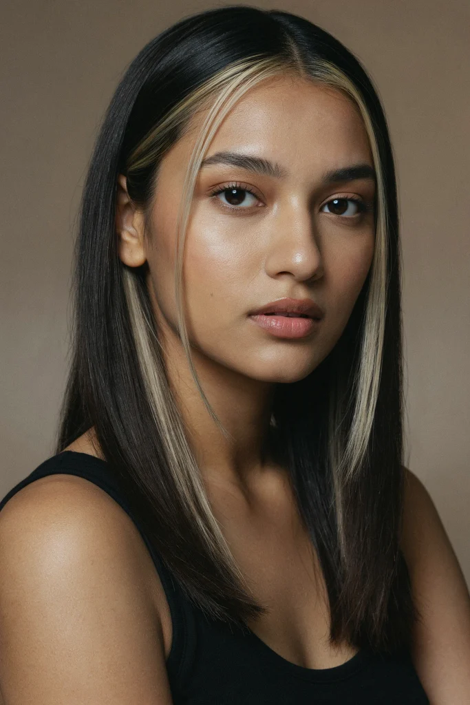  Straight Hair with Glossy Money Piece Highlights