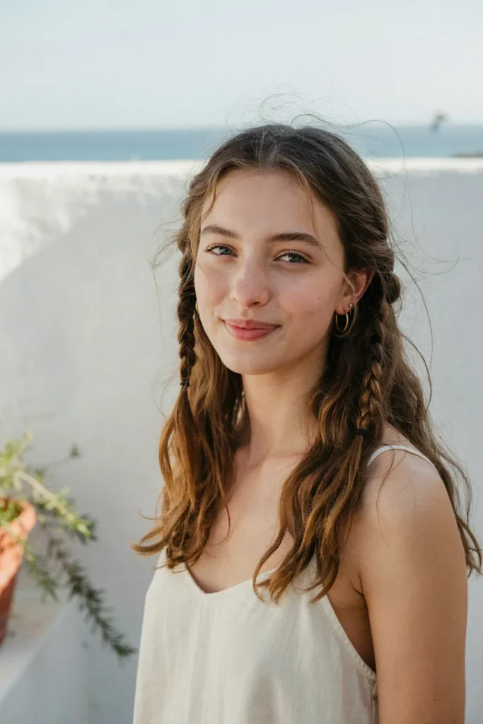  Textured Open Hair with Beachy Braid Details