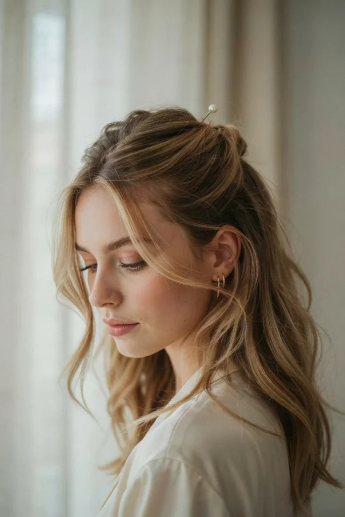23 Open Hairstyles for a Cute Everyday Look Tousled Updo-Inspired Half-Open Style