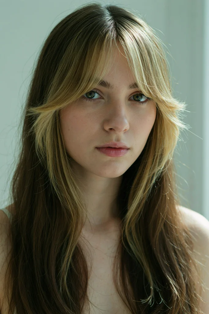 21 Wispy Butterfly Bangs That Frame Your Face Wispy Butterfly Bangs with Blonde Highlights