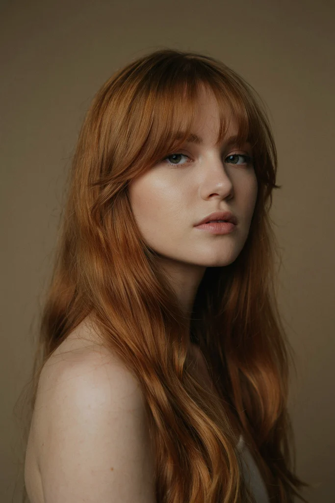 21 Wispy Butterfly Bangs That Frame Your Face Wispy Butterfly Bangs with Warm Copper Tones