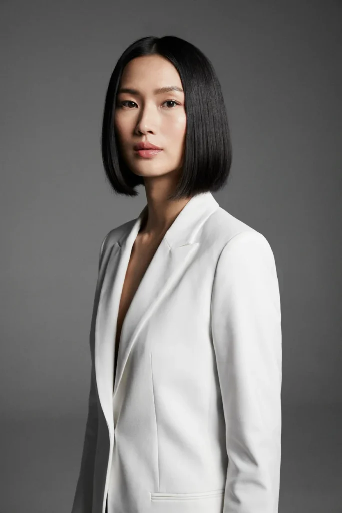  Angled A-Line Blunt Bob with Side Part