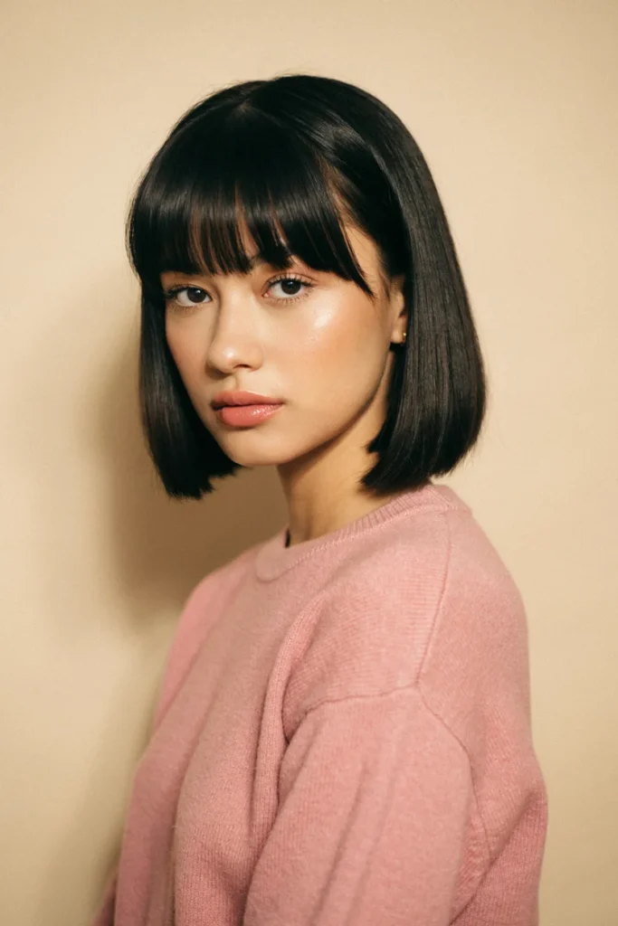  Blunt Bob with Side Part and Curtain Bangs