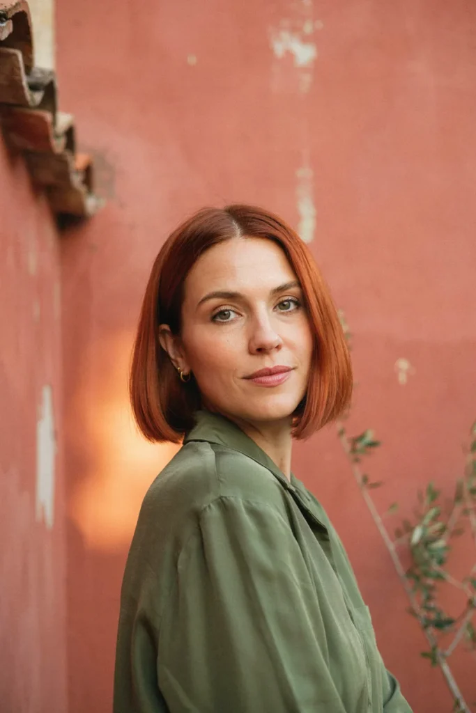  Copper Auburn Blunt Bob with Side Part