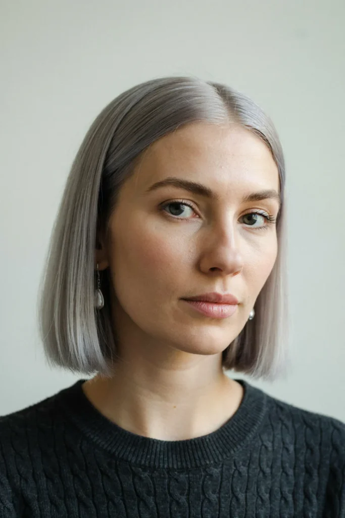  Silver Gray Blunt Bob with Side Part